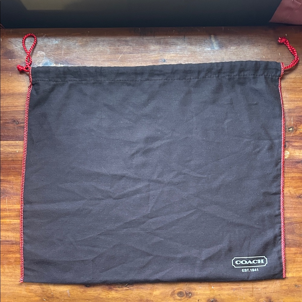 COACH Brown Drawstring Dust Bag w/Red Trim